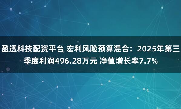 盈透科技配资平台 宏利风险预算混合：2025年第三季度利润496.28万元 净值增长率7.7%
